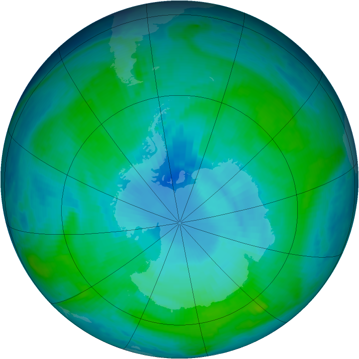 Antarctic ozone map for 13 January 1998